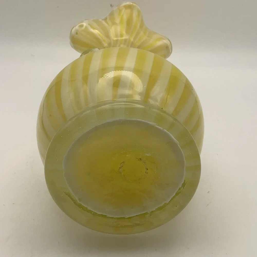 Vintage Murano Style Handblown Yellow and Clear Swirl Glass Vase